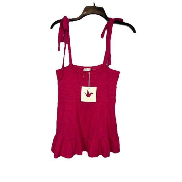 NWT! Paper Crane Spaghetti Strap Smocked Bust Tiered pink med boho - Picture 1 of 9